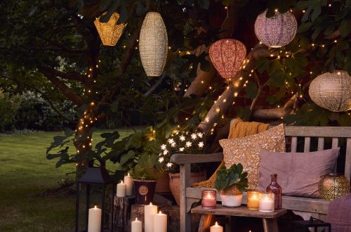 Garden solar lights and candles